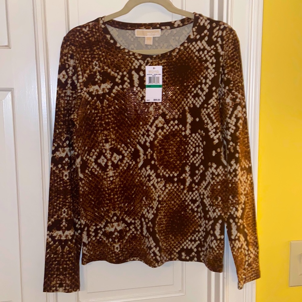 Michael Kors Basics Caramel Combo Snake 🐍 Print Long Sleeve Shirt